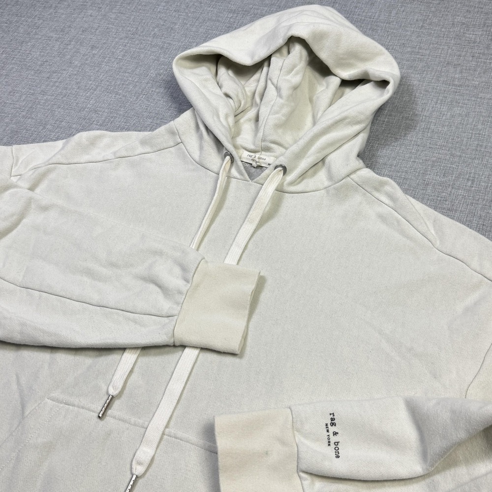 Rag & Bone Hoodie Womens Medium Beige Pullover Hooded Pockets Drawstring Cotton